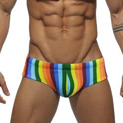 Baotung Herren Badeslip Badehose Wassersport kurz eng anliegend Schwimmhose BT0BH12, Regenbogen, Gr.L(Taille: 74-82CM) von Baotung