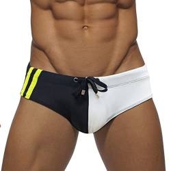 Baotung Herren Badeslip Badehose Wassersport kurz eng anliegend verstellbar BT0X0BH016,Schwarz mit Weiß, Gr.XXL(Taille: 89-100CM) von Baotung