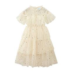 Baotung Kinder Mädchen Prinzessin Kleider Plisseekleid mit Stern Kurzarm BTD06S Beige Gr.116(Herstellgröße:120) von Baotung