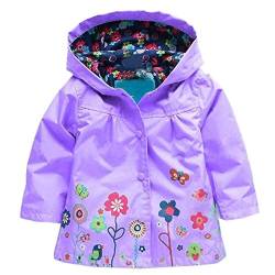 Baotung Kinder Mädchen wasserdichte Regenjacke Regenanzug Regenmantel mit Kapuze und Blumenmuster, Lila, Gr.116(Herstellgröße:120) von Baotung