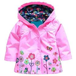 Baotung Kinder Mädchen wasserdichte Regenjacke Regenanzug Regenmantel mit Kapuze und Blumenmuster, Rosa, Gr.104/110(Herstellgröße:110) von Baotung