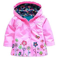 Baotung Kinder Mädchen wasserdichte Regenjacke Regenanzug Regenmantel mit Kapuze und Blumenmuster, Rosa, Gr.116(Herstellgröße:120) von Baotung