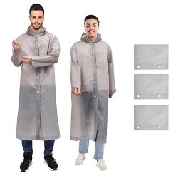 Baoweihua Regenponcho,3 Stück Regenmantel Wiederverwendbar Wasserdicht Regenponcho für Damen Herren, Eva Atmungsaktiv Regen Zubehör für Reisen, Wandern, Radfahren, Camping - Grau von Baoweihua