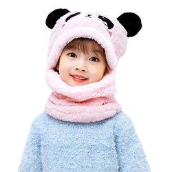 Barakara Baby Mütze,Winter Fleece Lined Warm Weiche Mütze Schal Sets,Kleinkind Kinder Warme Süßer Bär Beanie Mütze Weiche Baumwollkaps Schals Hüte für Kinder 1-10Jahren-Rosa von Barakara