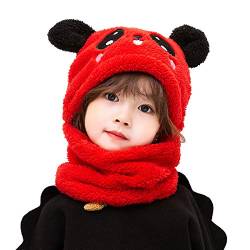 Barakara Baby Mütze Winter, 3 in 1 Süße Weiche Warme Beanie Hüte Schal Set, Thermo Fleece Baby Halstuch Mütze Winter Weihnachten Geschenke für Kleinkind Kinder Mädchen Junge 1-10 Jahre-Rot von Barakara