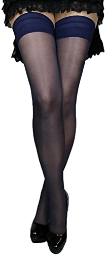 Barbex Damen Halterlose Strümpfe leicht glänzend mit Satinband bis 188 cm (dunkelblau) von Barbex
