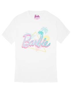 Barbie Damen Pastell Palm Tree Beach Kurzarm Weißes T-Shirt | Ikonische Marke | Modisches Design-Top für Damen | Retro-T-Shirt mit bequemer Passform Movie Merchandise Geschenk von Barbie