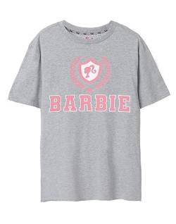 Barbie Damen Pink Collegiate Logo Kurzarm Grau Marl T-Shirt | Ikonische Marke | Modisches Design-Top für Damen | Retro-T-Shirt mit bequemer Passform Movie Merchandise Geschenk von Barbie
