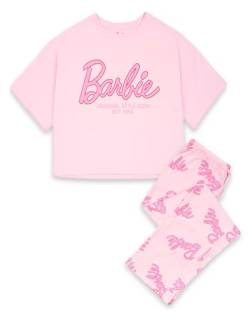 Barbie Damen Pyjama Set in Pink | Cropped Kurzarm Grafik T-Shirt & Langbein Allover Print Hose Pyjamas | Klassisches Logo Original Stil Ikone | Puppenfilm Bekleidungs Merchandise Geschenk für Sie von Barbie