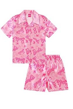 Barbie Damen und Mädchen Kurz Satin Pyjama Set Sommer Zweiteiliger Schlafanzug Seide Satin, rose, 10-12 von Barbie