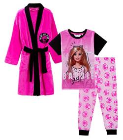 Barbie Mädchen-Bademantel + Schlafanzug-Set, 3-teilig, für Kinder, Rosa, rose, 7-8 Jahre von Barbie