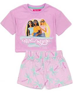 Barbie Mädchen Kurzer Pyjama | Kinder Rise and Shine Fashion Doll Pink Crop T-Shirt Elastische Shorts Kleidung Nachtwäsche Merchandise von Barbie