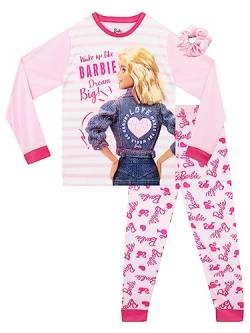 Barbie Schlafanzüge für Mädchen | Kinder Pyjama Set mit Scrunchie | Pyjama für Mädchen | Rosa 116 von Barbie
