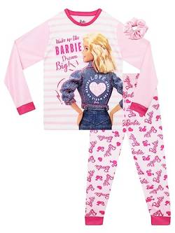 Barbie Schlafanzüge für Mädchen | Kinder Pyjama Set mit Scrunchie | Pyjama für Mädchen | Rosa 134 von Barbie