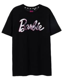Barbie T-Shirt für Damen | Damen Puppe Logo Weiß Pink | Schwarze Longline Relaxed Design Top Kleidung von Barbie