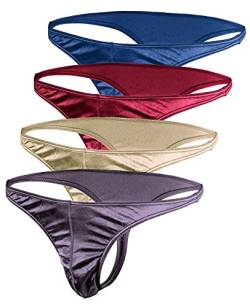 Barbra Lingerie Satin Herren Tangas Unterwäsche Höschen seidig sexy Mann G String Tanga Undie Multipack, 4er-Pack, Large von Barbra Lingerie