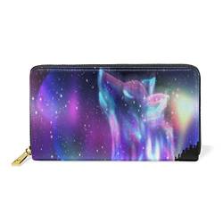 GIGIJY Galaxy Magic Animal Wolf Geldbörse Multi Kreditkartenhalter Tasche für Frauen Echtes Leder Reißverschluss Lange Geldbörse, multi, Einheitsgröße von Bardic