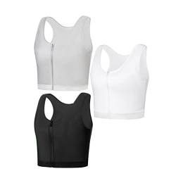 BaronHong Damen Brust Binder BH Bustier für Transgender Tomboy FTM Kurzes Korsett Reißverschluss Elastischer Binder Trans Tank Top(3er Pack,XL) von BaronHong