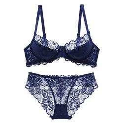 BaronHong Damen Spitzen BH Set Sexy Dessous BH Push Up Bügel BH (blau, 85B) von BaronHong