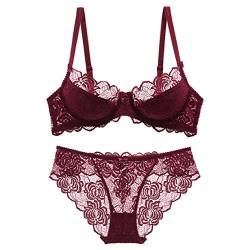 BaronHong Damen Spitzen BH Set Sexy Dessous BH Push Up Bügel BH (rot, 80A) von BaronHong