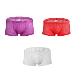 BaronHong Durchsichtige Unterwäsche mit floraler Spitze für Herren, sexy, niedrige Leibhöhe, Boxershorts (3er-Pack (B), L) von BaronHong