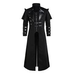 BaronHong Herren Gothic Steampunk Langer Trenchcoat Jacke Zweireiher Reißverschluss Punk Tops Cosplay Mittelalter Kostüm Schwarz(schwarz,5XL) von BaronHong