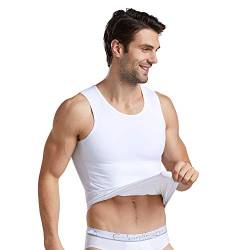 BaronHong Herren Kompression Brust Binder Shirt Abnehmen Body Shaper Weste Workout Tanktops Bauchmuskeln Unterhemden(weiß,L) von BaronHong