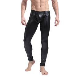 BaronHong Herren Kunstleder Enge Hose Mann Night Club Metallic Leggings Lange Hose(schwarz,S) von BaronHong