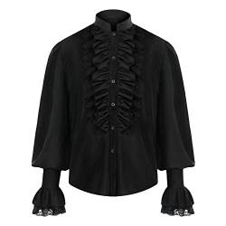 BaronHong Herren Pirat Mittelalter Hemden Rüschen Steampunk Gothic Kostüm Cosplay Renaissance Viktorianisch T-Shirt Wikinger Tops(schwarz,M) von BaronHong