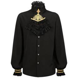 BaronHong Herren-Piratenhemd, Vampir, Renaissance, viktorianisch, mittelalterlich, Gothic-Hemd, goldene Stickerei (schwarz, L) von BaronHong