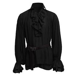 BaronHong Herren Piratenhemd Vampir Renaissance Viktorianisch Steampunk Gothic Rüschen Mittelalter Halloween Kostüm Kleidung(schwarz,XL) von BaronHong