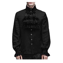 BaronHong Herren Piratenhemd Vampir Rüschen Steampunk Hemd Mittelalter Viktorianisches Kostüm Regency Aristocrat(schwarz,2XL) von BaronHong