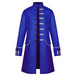 BaronHong Herren Steampunk Vintage Frack Jacke Gothic Viktorianischer Gehrock Uniform Halloween Kostüm(blau,2XL) von BaronHong