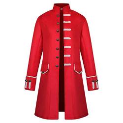 BaronHong Herren Steampunk Vintage Frack Jacke Gothic Viktorianischer Gehrock Uniform Halloween Kostüm(rot,L) von BaronHong