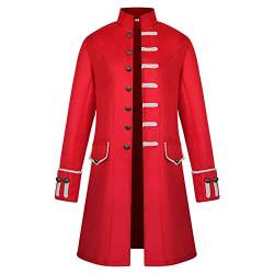 BaronHong Herren Steampunk Vintage Frack Jacke Gothic Viktorianischer Gehrock Uniform Halloween Kostüm(rot,S) von BaronHong