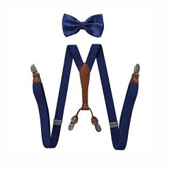 BaronHong Hosenträger-Fliegen-Set für Damen und Herren, 2,5 cm breit, Y-Form mit 4 Clips, verstellbare Hosenträger für formelle Hochzeiten (Marineblau, M) von BaronHong