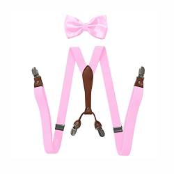 BaronHong Hosenträger-Fliegen-Set für Damen und Herren, 2,5 cm breit, Y-Form mit 4 Clips, verstellbare Hosenträger für formelle Hochzeiten (Rosa, M) von BaronHong