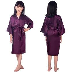 BaronHong Kinder-Kimono aus Reiner Seide, für Hochzeit, Morgenmantel, Kimono-Roben, Nachtwäsche (dunkelviolett, 6) von BaronHong