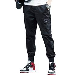 BaronHong Korean Fashion Men Streetwear Hosen Cargo Pants Men Loose Harem Pants (schwarz, L) von BaronHong