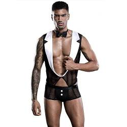 BaronHong Männlich Sexy Cosplay Diener Dessous Kostüme Mann Nachtclub Kellner Uniform Erotik Hormon Outfit Rave Party (schwarz, Einheitsgröße) von BaronHong
