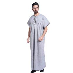 BaronHong Muslim Solid Islamic Arabic Men Stickerei Thobe Kurzarm (grau, 3XL) von BaronHong