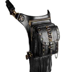 BaronHong PU-Leder-Taillen-Beintasche, Punk-Gürteltasche, wasserdicht, Unisex, Hüft- und Oberschenkeltasche, Nieten-Umhängetasche, Geldbörse (HG130, M) von BaronHong