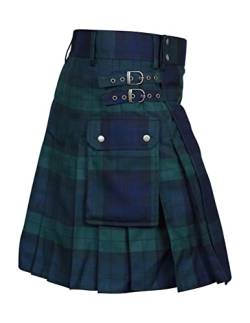 BaronHong Schottischer Kilt für Herren, traditioneller Highland-Tartan-Utility-Kilt (grün, 32-34) von BaronHong