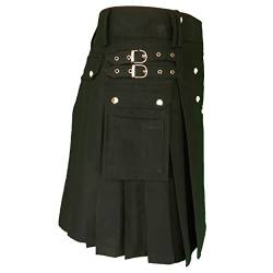 BaronHong Schottischer Kilt für Herren, traditioneller Highland-Tartan-Utility-Kilt (schwarz, 32-34) von BaronHong