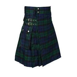 BaronHong Tartan Utility Kilts für Männer Tartan Kilt mit Riemen und großen Frachttaschen (grün, 2XL) von BaronHong