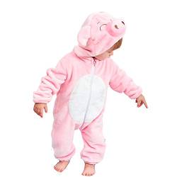 BaronHong Unisex-Baby Flanell Strampler Rosa Schwein Cartoon Hood Onesie Pyjamas (pink, 80CM) von BaronHong