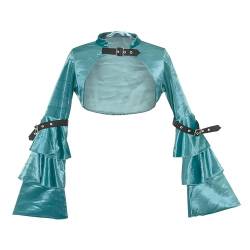 BaronHong Viktorianischer Steampunk-Gothic-Achselzucken, Retro-Bolero mit Rüschen, schwarzer Samt, Lange ausgestellte Ärmel, Vintage (blau, XL) von BaronHong