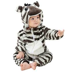 Barrageon Baby Flanell Spielanzug 0-6M Tier Strampler Winter Warm Overall mit Kapuze Pyjama Junge und Mädchen Süß Jumpsuit (Grau Braun-70), Grau Braun - Zebra von Barrageon