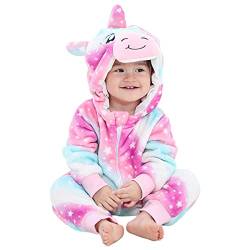 Barrageon Baby Flanell Spielanzug 0-6M Tier Strampler Winter Warm Overall mit Kapuze Pyjama Junge und Mädchen Süß Jumpsuit (Mehrfarbig-70) von Barrageon