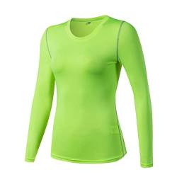 Barrageon Damen Laufshirt Langarm Activewear Sportshirt Langarmshirt Funktionsshirt Training Atmungsaktive Fitness Yoga Oberteil (Neongrün-M von Barrageon